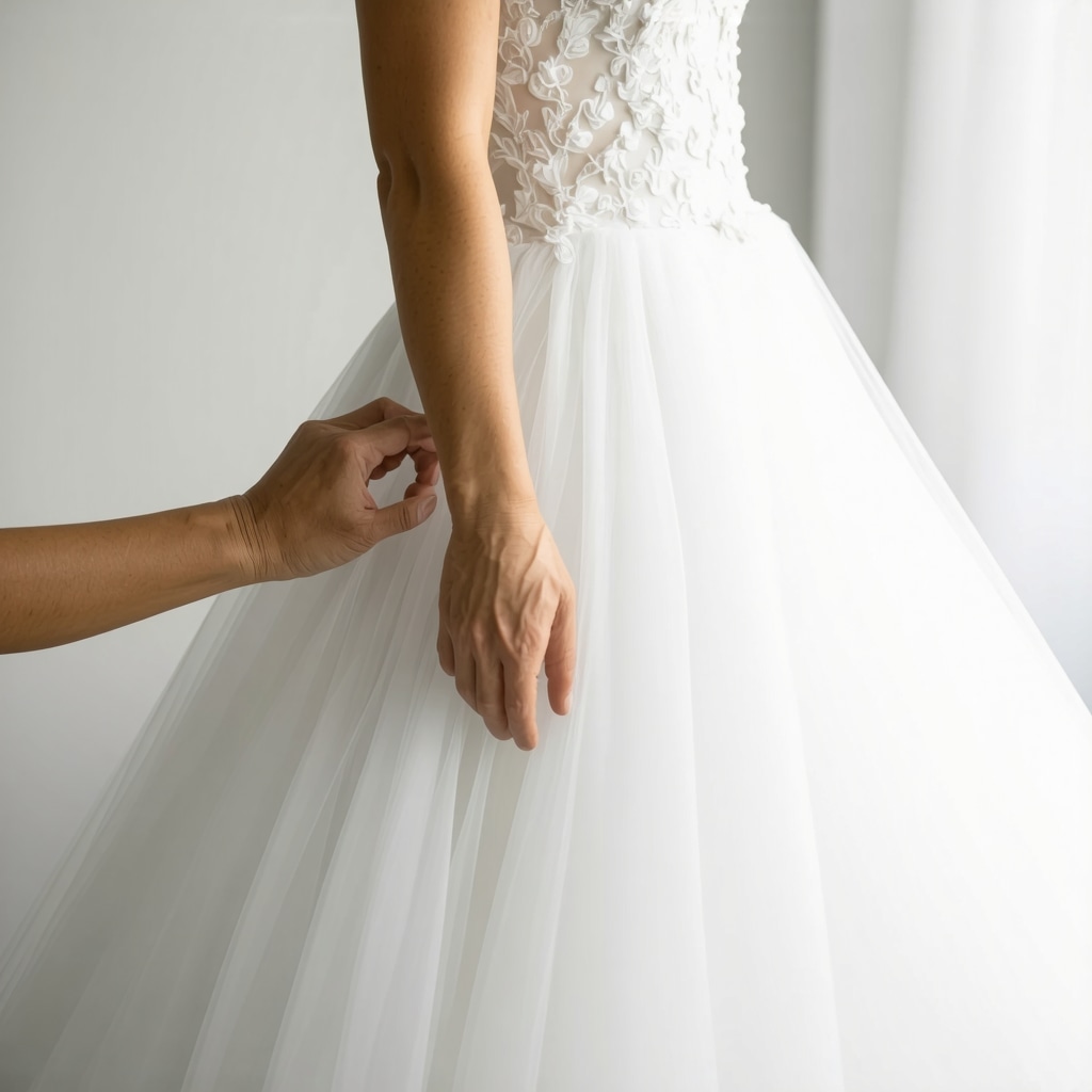 Expert cleaning process on a wedding gown with delicate fabrics