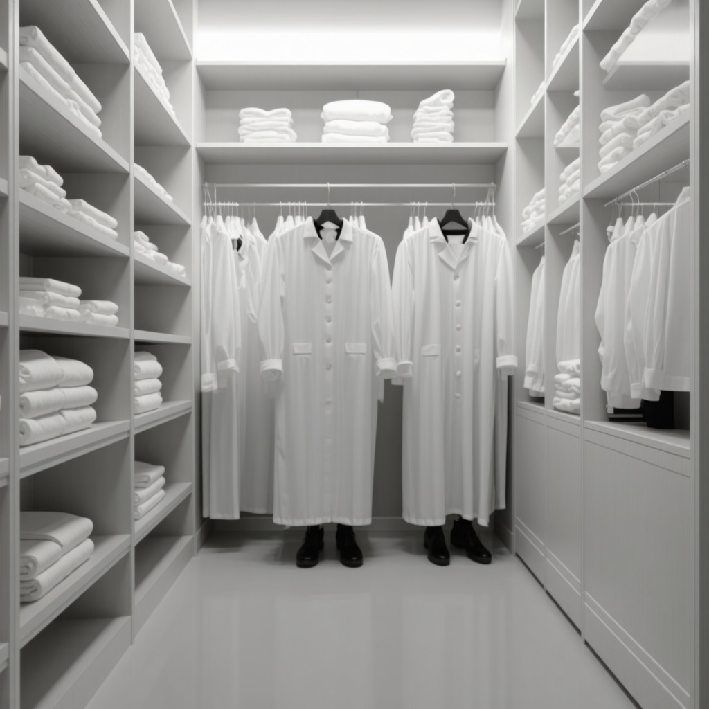 Futuristic wedding gown storage with IoT sensors, eco-friendly design, and climate monitoring