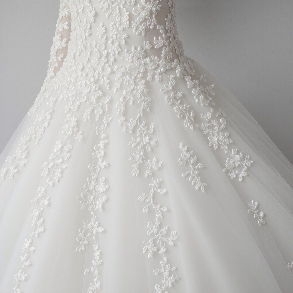 Vintage wedding gown being gently cleaned with ultrasonic technology in Tampa, eco-friendly environment.
