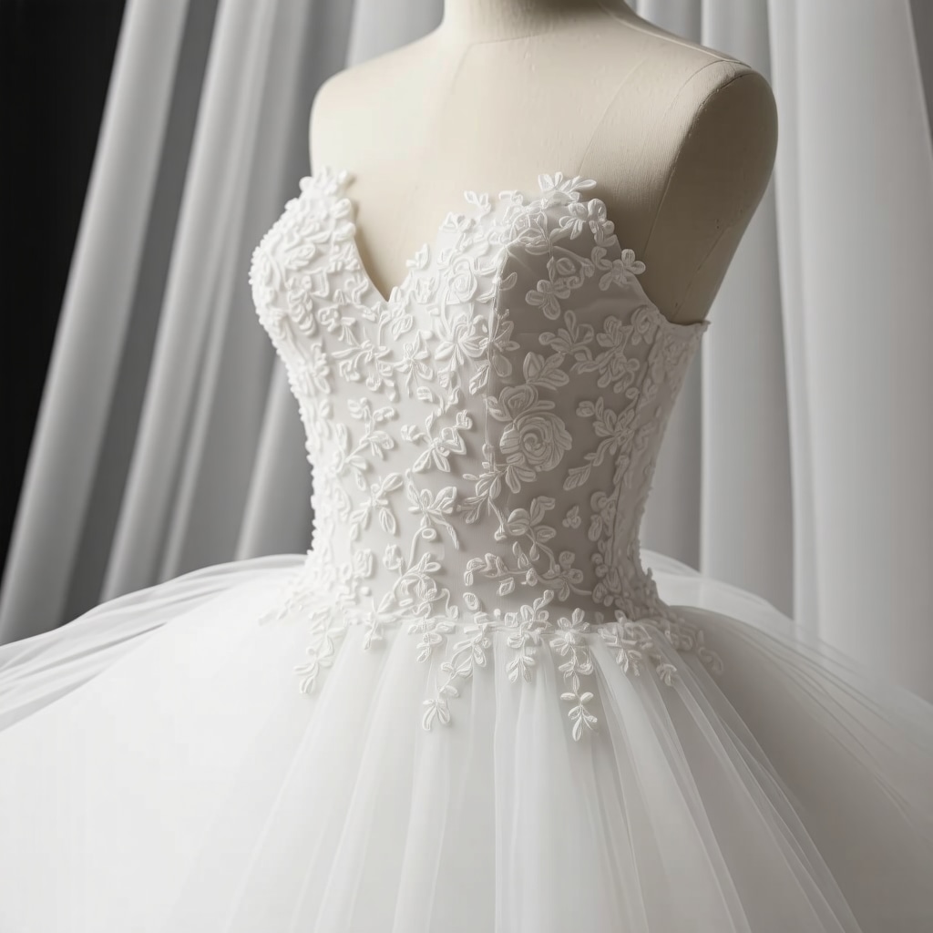 Close-up of ultrasonic cleaning device gently cleaning a wedding gown in Tampa, eco-friendly technology