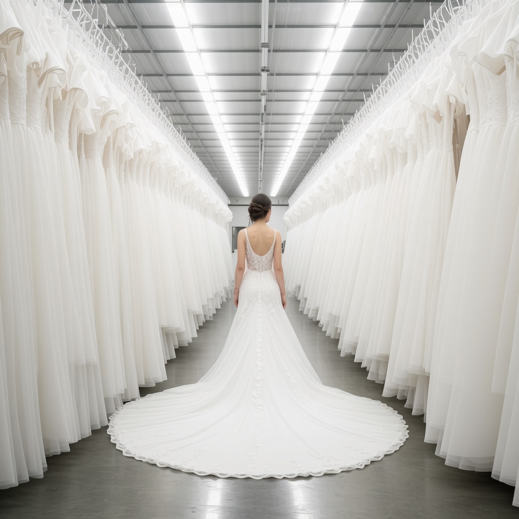 A modern preservation facility with climate-controlled storage units for delicate wedding gowns.