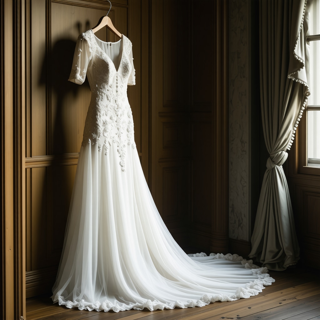 Vintage wedding dress stored in climate-controlled, acid-free environment for long-term preservation