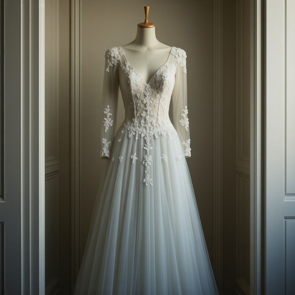 Vintage wedding dress stored carefully in a preservation box