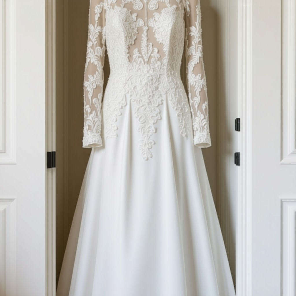 A vintage wedding gown stored carefully in a preservation box, demonstrating expert long-term care