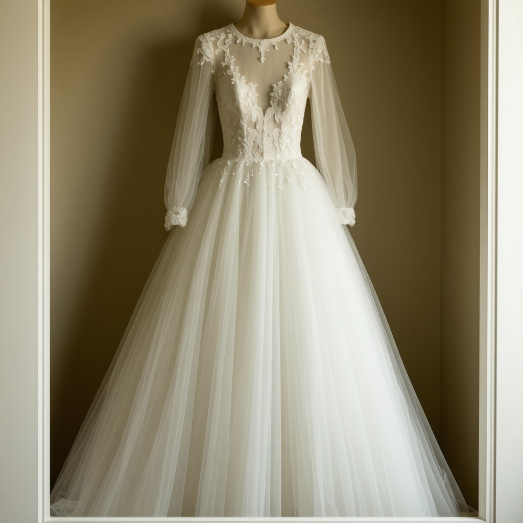 A vintage wedding gown carefully stored in a breathable preservation box