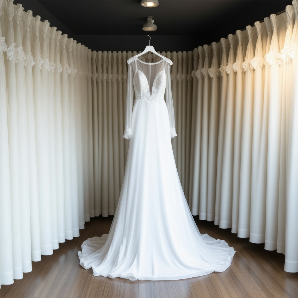 Display of vintage wedding gown in preservation storage