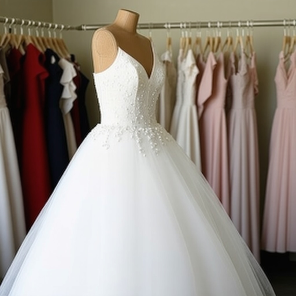 Wedding dress in Tampa boutique with preservation tools