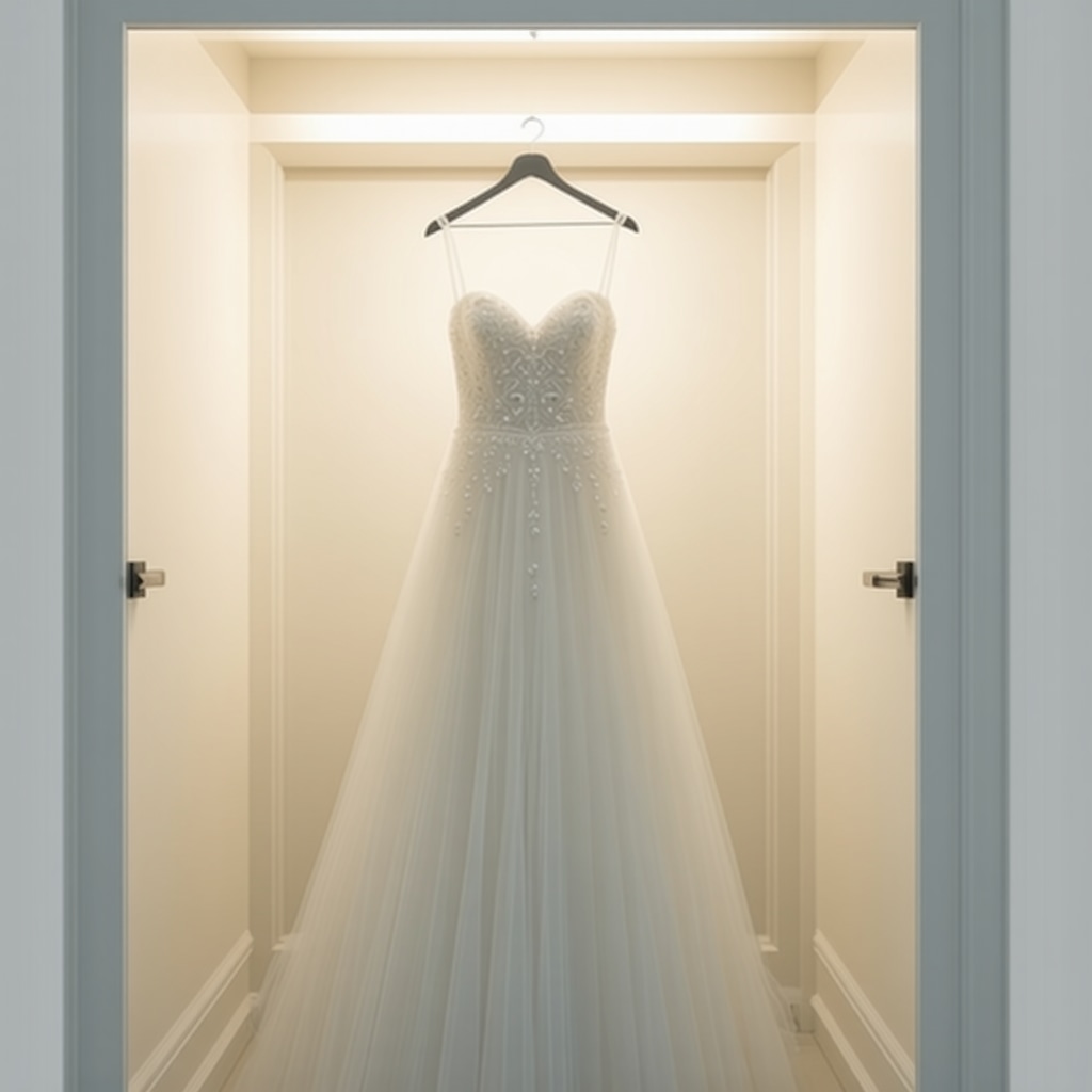 Wedding dress stored in climate-controlled environment for preservation