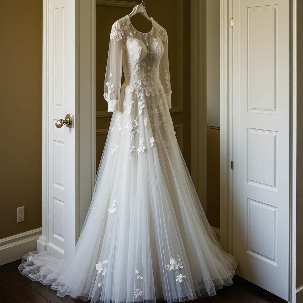 Vintage wedding dress stored in preservation box with climate control