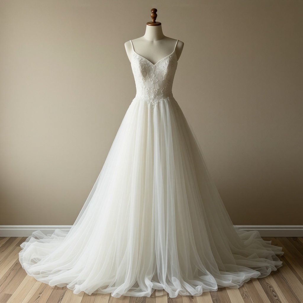Vintage wedding dress stored in a climate-controlled environment with preservation materials