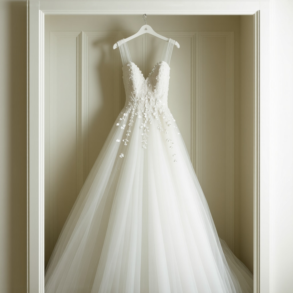 Wedding gown stored in climate-controlled box for long-term preservation