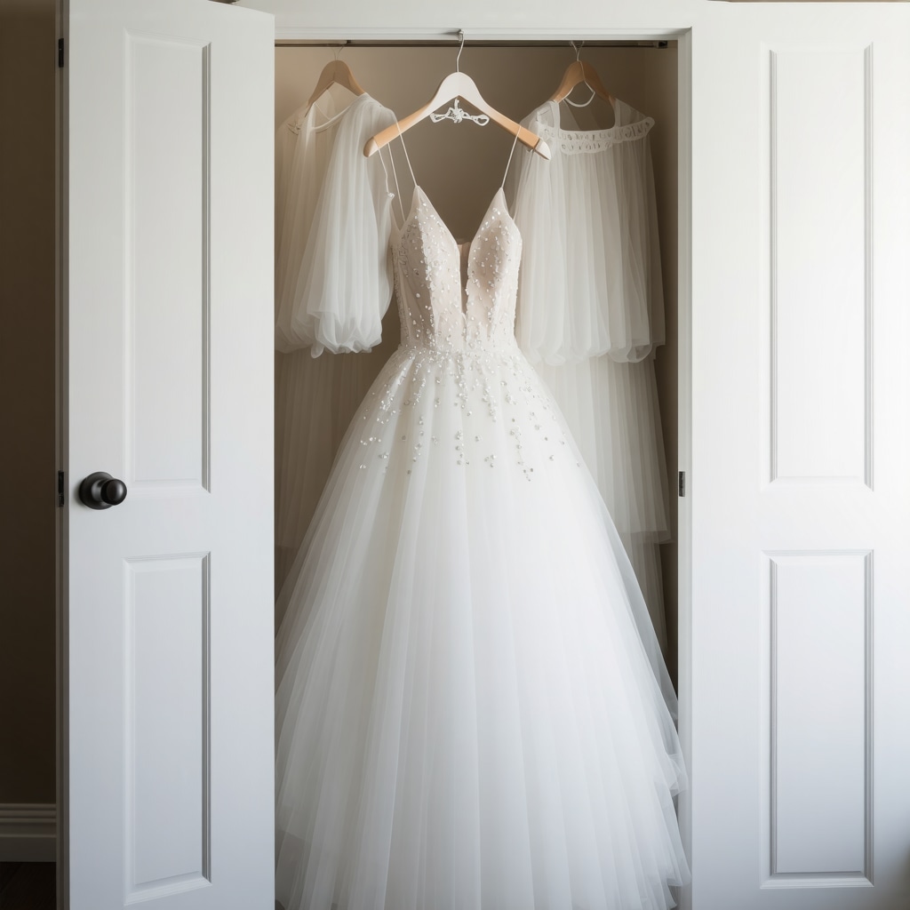 Wedding gown stored in eco-friendly preservation box with climate control