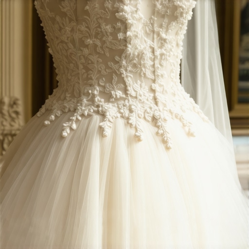 Close-up of stabilized delicate vintage wedding gown fabric in Tampa climate