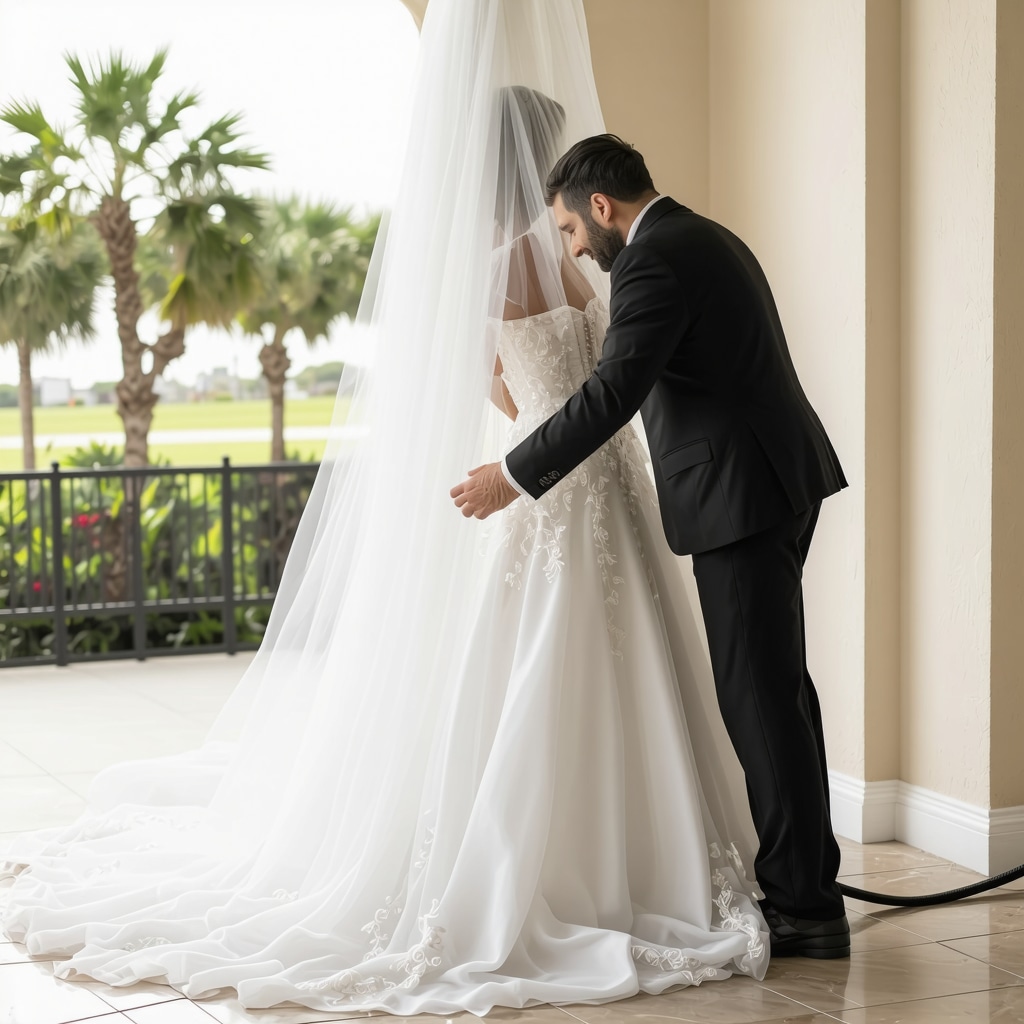 Wedding dress being cleaned with eco-friendly techniques in Tampa