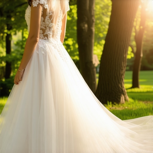 Wedding gown in garden setting emphasizing eco-friendly preservation methods