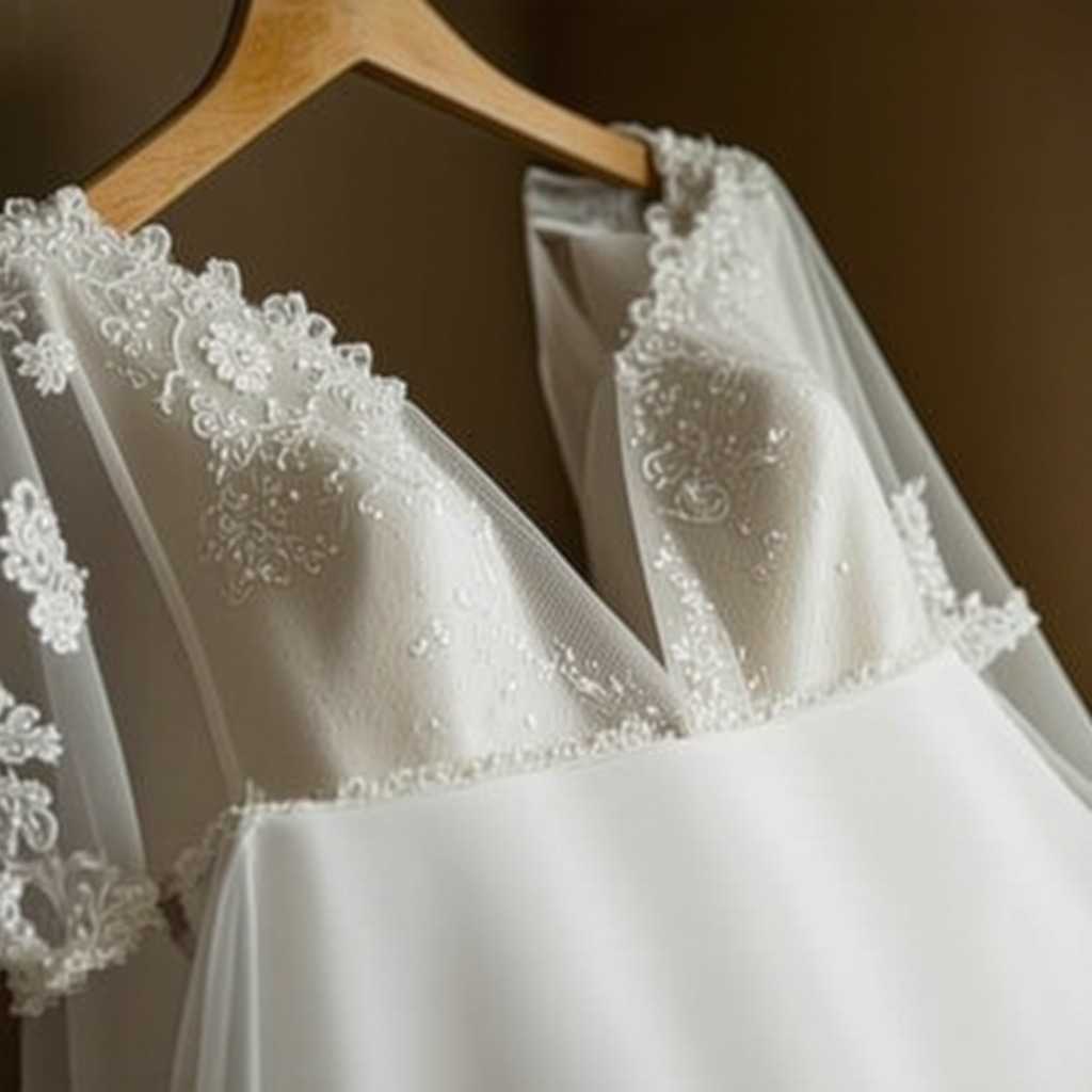 Wedding gown in biodegradable preservation box showcasing eco-friendly care