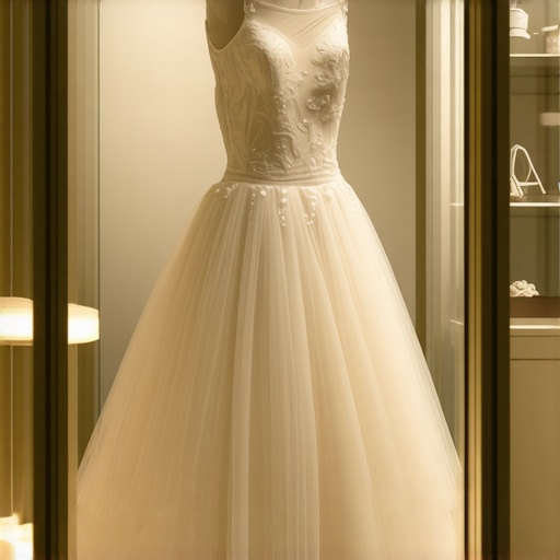 Beautiful wedding gown preserved in a glass case with protective UV glass in Tampa
