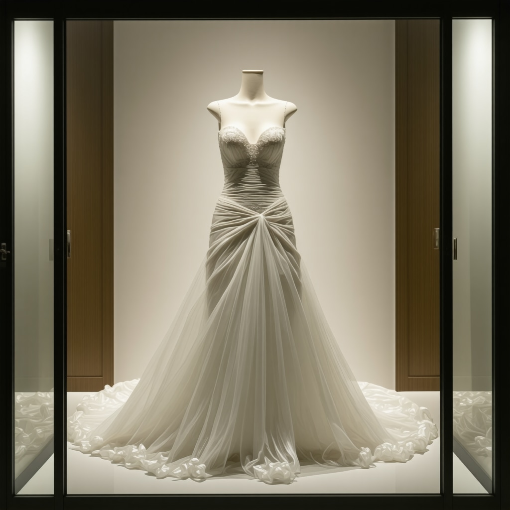Wedding gown wrapped in archival tissue in climate-controlled storage in Tampa