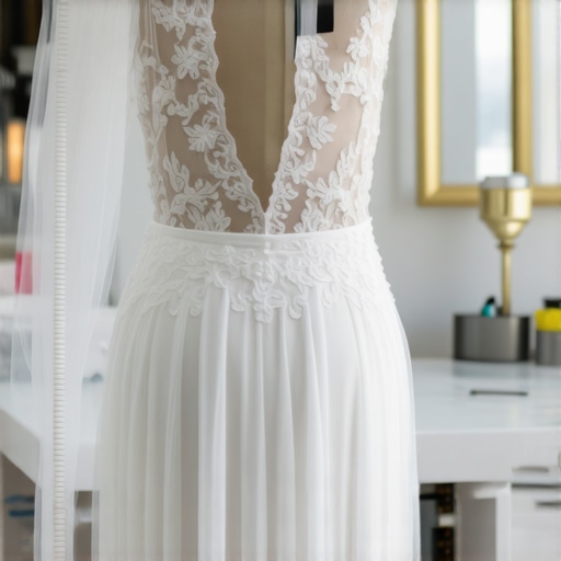 Expert cleaning of vintage lace wedding gown in a conservation setting.