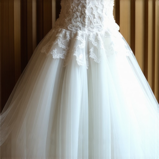 Vintage wedding dress in preservation storage with lace and embroidery