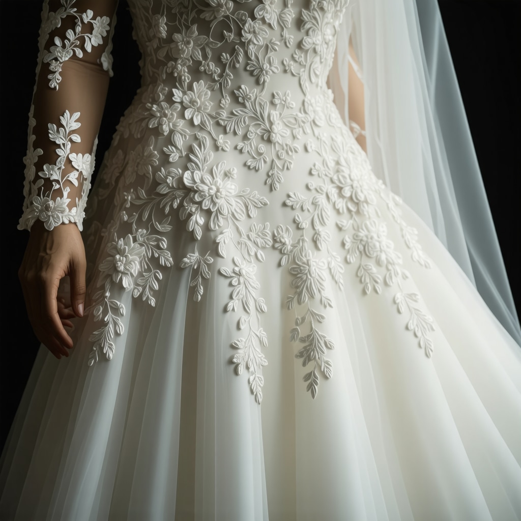Expert cleaning of vintage wedding gown with lace and embroidery in Tampa