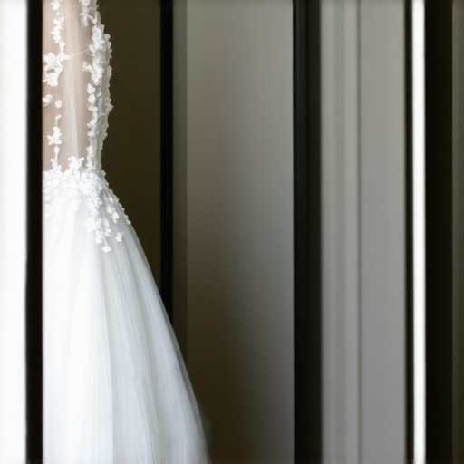 A vintage wedding dress carefully stored in a preservation box, showcasing expert storage methods.