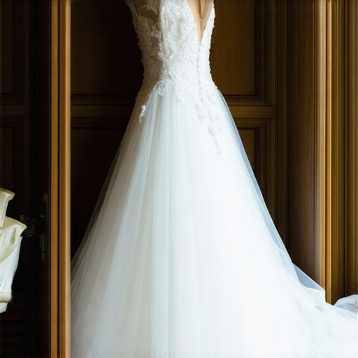 Vintage wedding gown stored safely in a preservation box with expert tools