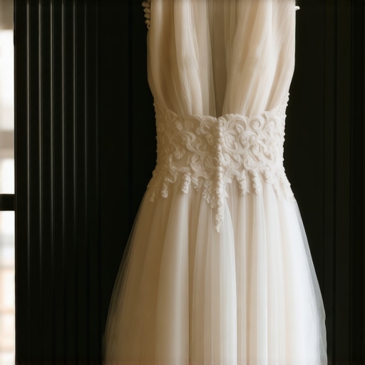 Vintage wedding gown stored safely in a preservation box with climate control.