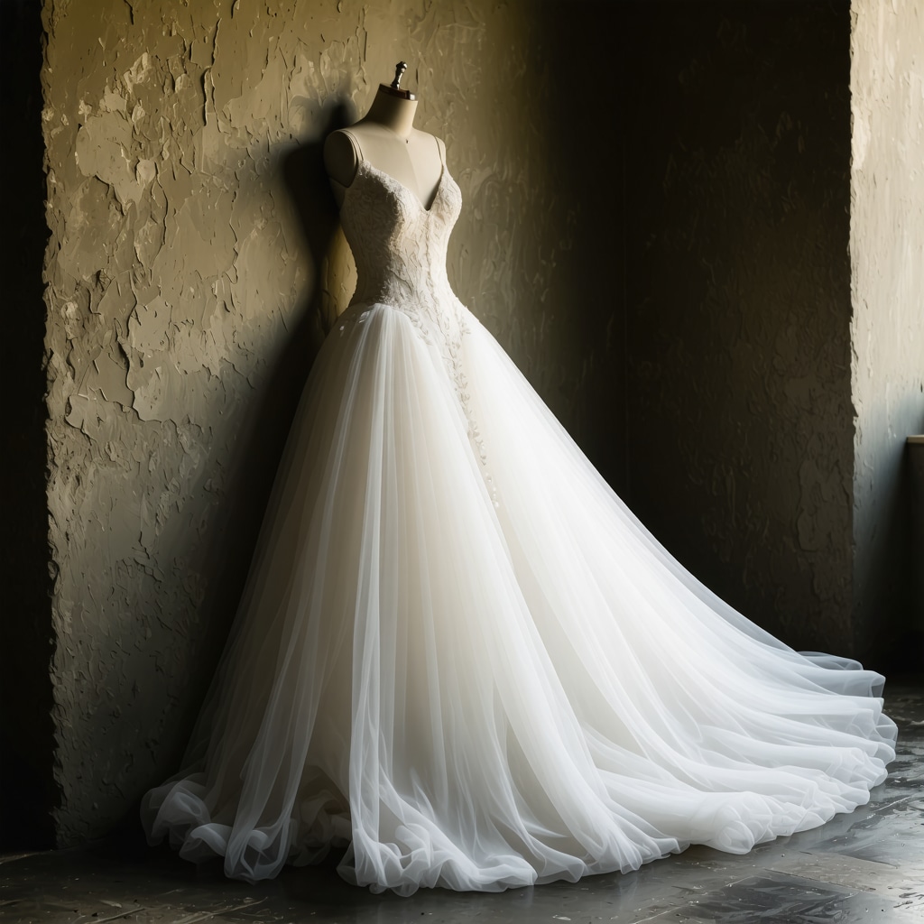 Vintage wedding gown stored in climate-controlled environment with preservation techniques