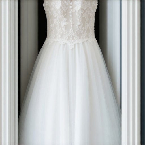 Wedding dress stored in archival box with climate control for long-term preservation.