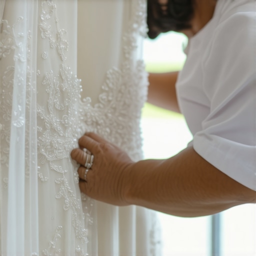 Professional wedding dress cleaner handling a delicate gown urgently in Tampa