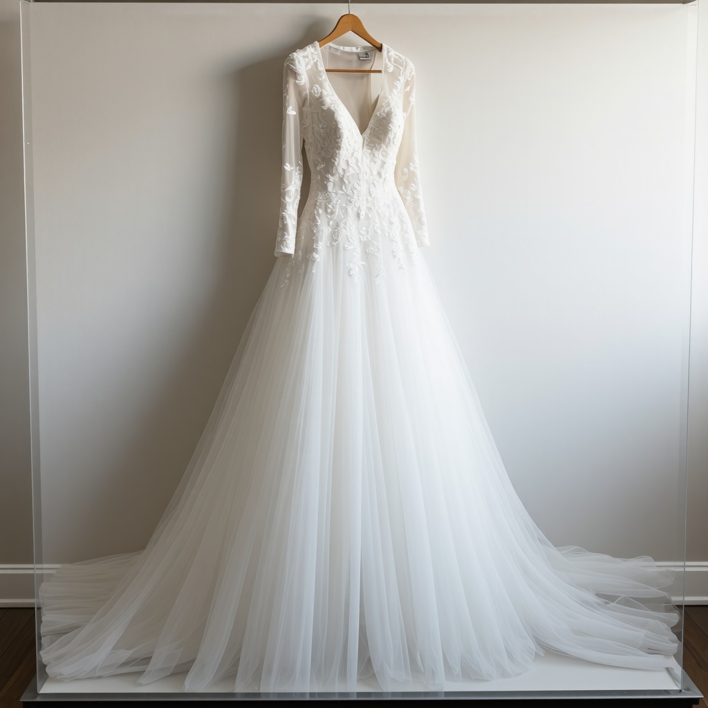 Vintage wedding gown stored in preservation box with UV protection