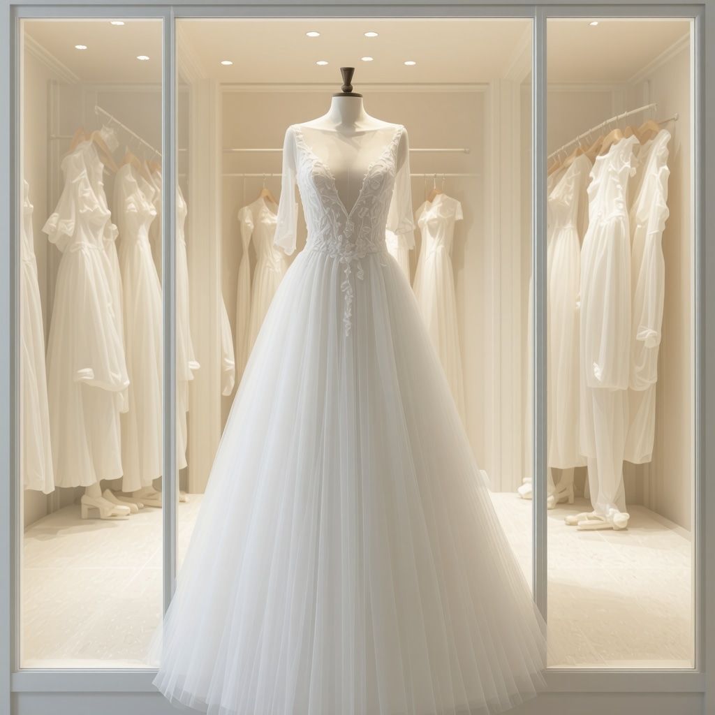 Wedding gown stored in archival preservation box in climate-controlled room