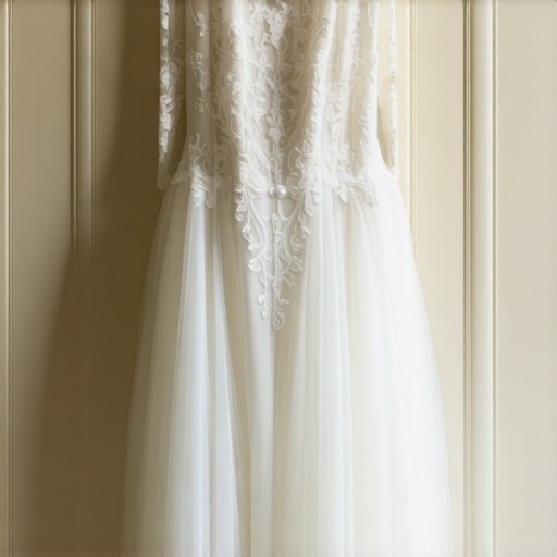 Advanced Vintage Gown Preservation Environment Vintage wedding gown stored in climate-controlled environment with preservation equipment.