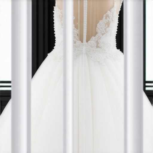Wedding gown stored in climate-controlled environment showcasing preservation techniques.