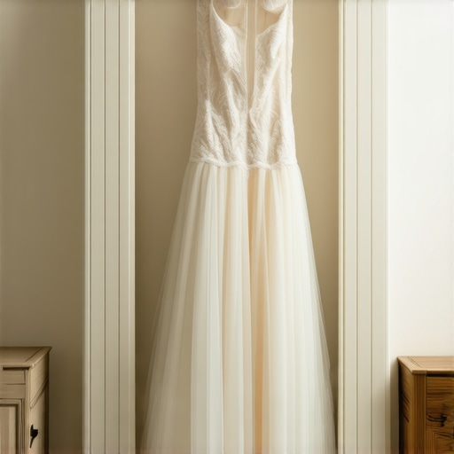 Vintage wedding gown stored in climate-controlled environment with preservation boxes.