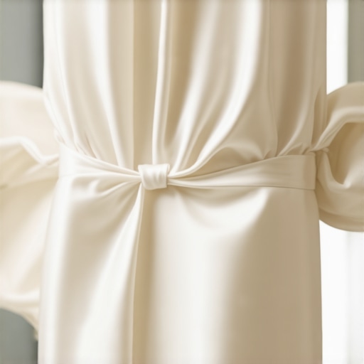 Professional cleaner carefully removing stains from a satin wedding gown using delicate tools.