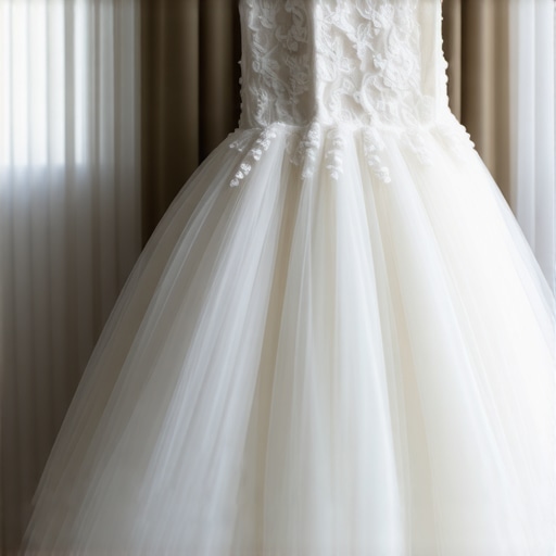 Vintage lace wedding gown stored in archival box for preservation