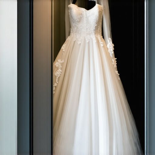 Vintage wedding gown stored safely in archival box in climate-controlled Tampa storage