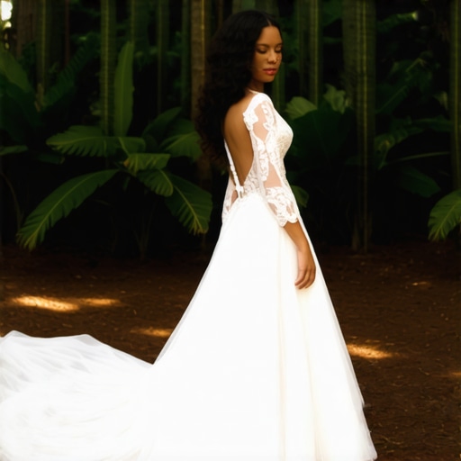 Eco-Friendly Wedding Gown in Tampa Garden Beautiful wedding dress outdoors in Tampa showcasing eco-conscious preservation