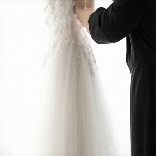 A professional cleaner carefully preserving a lace wedding gown in Tampa