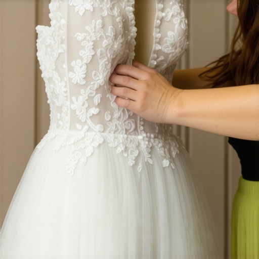 Wedding gown being cleaned with laser technology in a conservation lab.