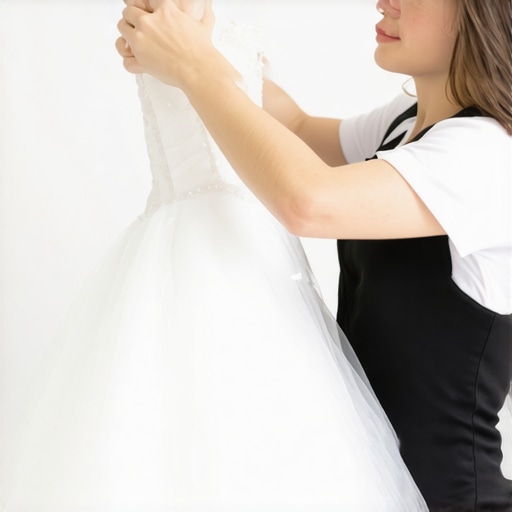A cleaner using eco-friendly methods to clean a wedding gown in Tampa