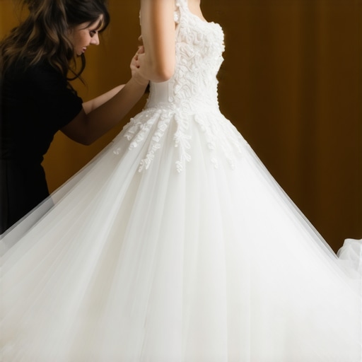 Professional cleaner using eco-friendly methods on a wedding gown in Tampa.
