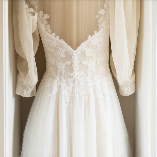 Close-up of a wedding dress being stored with preservation materials