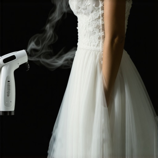 A bride's wedding gown being carefully steamed to ensure a flawless appearance for preservation.