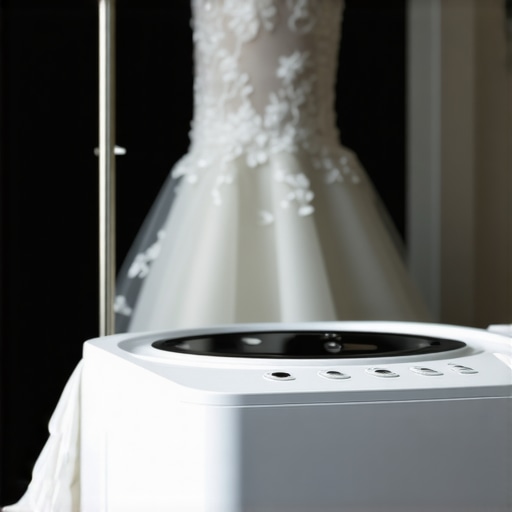 A professional ultrasonic cleaner used for gentle wedding gown cleaning.