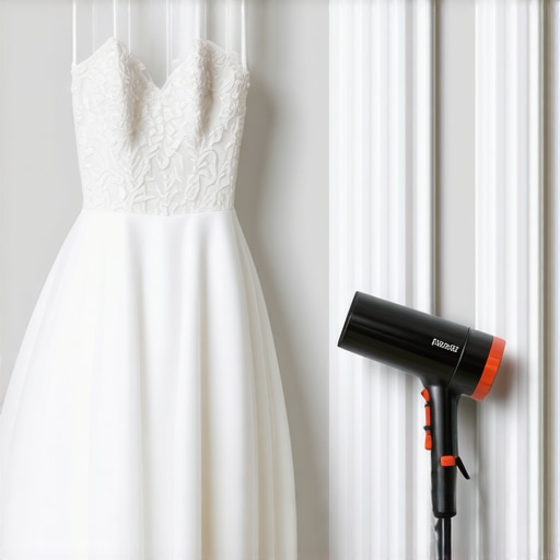 Professional-grade steaming and storage tools for wedding dress care.