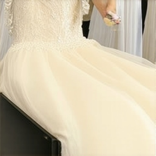 A close-up of hands placing a wedding gown into an acid-free preservation box, emphasizing delicate fabric handling.