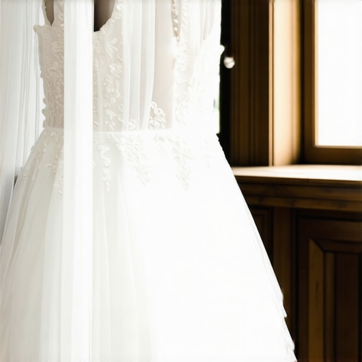 A close-up of a bride's vintage wedding gown being carefully cleaned with soft brushes and eco-friendly products